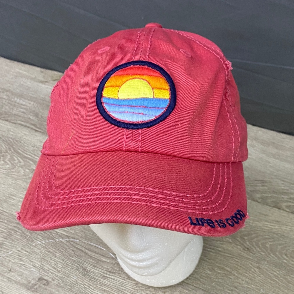 Life Is Good Pink and Yellow Hat with Classic Curved Brim